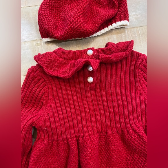 Shabby Chic baby girl knit romper dress set worn Pom Pom beret hat - Picture 11 of 12